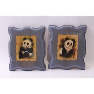 Panda Bear, Carved Wood, K Chin, Plaque Lot, 9x7", Wall Hanging ~ 251107-WH 1394